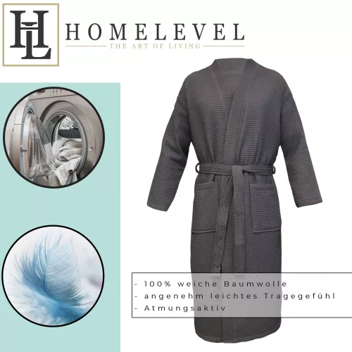 Szlafrok Unisex Waffle Pique Homelevel, 5XL, Szary, Bawełna organiczna, 54916.73.35