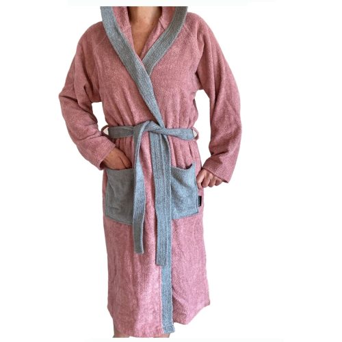Szlafrok z tkaniny Homelevel, XL, różowy/szary, bawełna organiczna, 54856.33.4