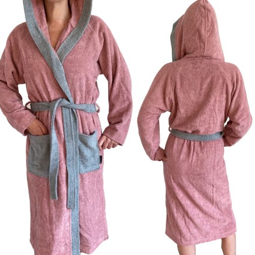 Szlafrok z tkaniny Homelevel, XL, różowy/szary, bawełna organiczna, 54856.33.4