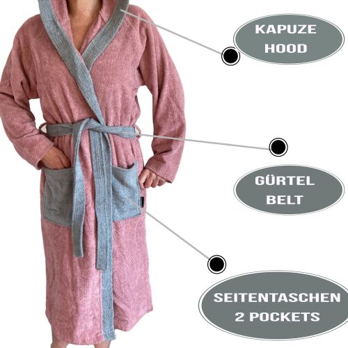 Szlafrok z tkaniny Homelevel, XL, różowy/szary, bawełna organiczna, 54856.33.4