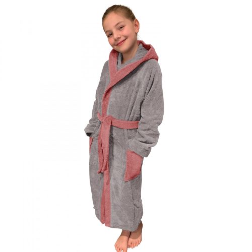 Szlafrok dziecięcy Homelevel, 176, szary/różowy, bawełna organiczna, 54864.20.41