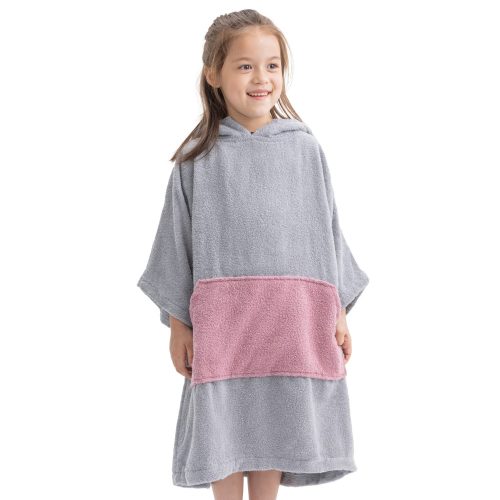 Dziecięce poncho kąpielowe Homelevel, 6-9 lat, szary/różowy, bawełna organiczna, 54880.52.42