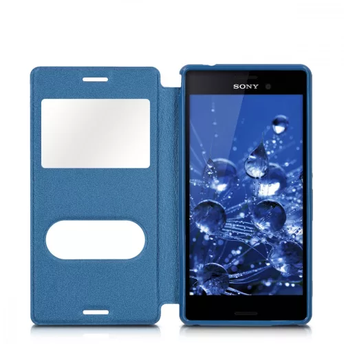 Pokrowiec na Sony Xperia M4 Aqua, Skóra ekologiczna, Niebieski, 37417.17