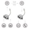 Zestaw 2 rozdzielaczy kabli sieciowych RJ45 T na 2 porty Cat5e RJ45 LAN/ISDN, Kwmobile, Srebrny, Metal, 40678