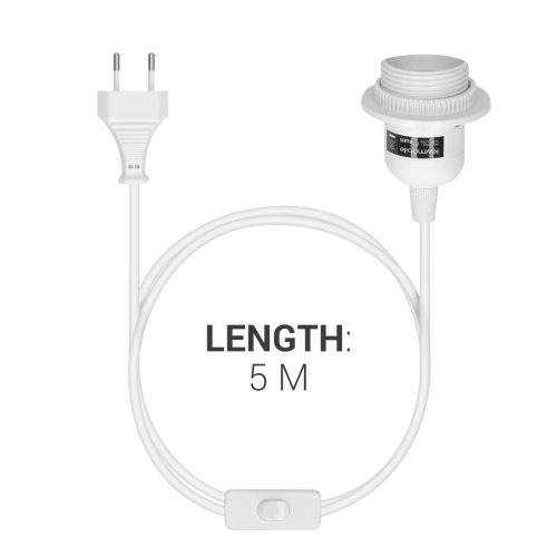 Kabel adapterowy 5 m z gniazdem E27 i przełącznikiem, Kwmobile, biały, PVC, 41703