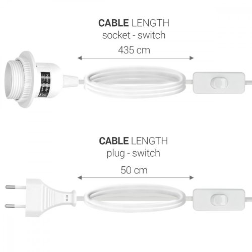 Kabel adapterowy 5 m z gniazdem E27 i przełącznikiem, Kwmobile, biały, PVC, 41703