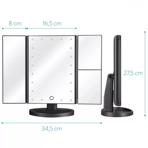 Lusterko kosmetyczne z 3 twarzami, oświetlenie LED, powiększenie 3x, składane, 43457.47