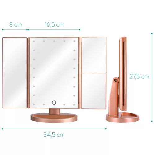 Lusterko kosmetyczne z 3 stron, oświetlenie LED, powiększenie 3x, składane, 43457.89