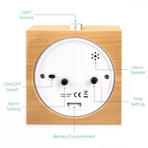 Drewniany budzik analogowy w stylu drzemki, 43905