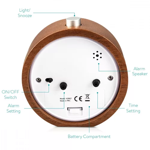 Drewniany budzik analogowy w stylu drzemki, 43907