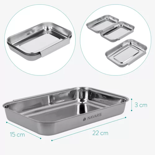 Set 3 Tavi Navaris, 22x15x3 cm, din inox, pentru inmuiere si panare, 44715.01