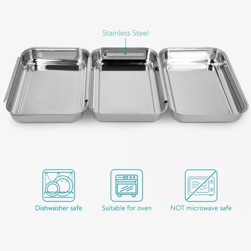 Set 3 Tavi Navaris, 22x15x3 cm, din inox, pentru inmuiere si panare, 44715.01