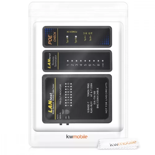 Tester kabli sieciowych z PoE - LAN i 2 trybami skanowania, Kwmobile,/Czarny, Plastik, 44494.03
