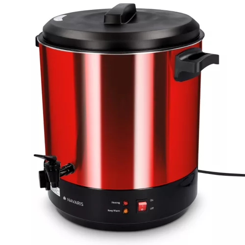 Fierbator electric Navaris, 27 L, pentru vin fiert si conservare, cu robinet, rosu, metal