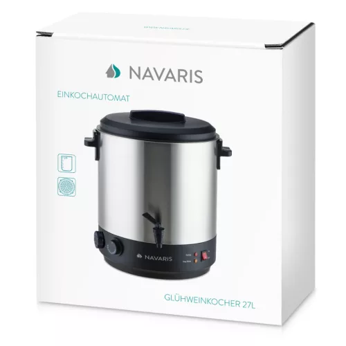 Fierbator electric Navaris, 27 L, pentru vin fiert si conservare, cu robinet, rosu, metal
