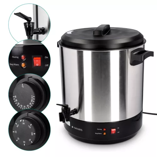 Fierbator electric Navaris, 27 L, pentru vin fiert si conservare, gri, otel inoxidabil/metal