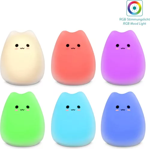 Silikonowa lampka nocna LED - XS Cat, Navaris, biała, 46060.01