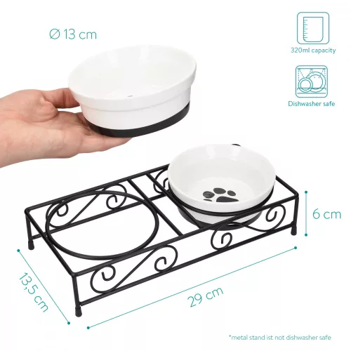 Zestaw 2 misek ceramicznych Navaris dla psów i kotów z metalowym wspornikiem, 320 ml, 46947.1