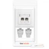 Zestaw 2 podwójnych gniazd sieciowych RJ45 z 4 wtyczkami CAT 6A, Kwmobile, Biały, Metal, 45360.02