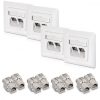 Zestaw 4 podwójnych gniazd sieciowych RJ45 10G z 8 wtyczkami CAT 6A, Kwmobile, Biały, Metal, 45360.03