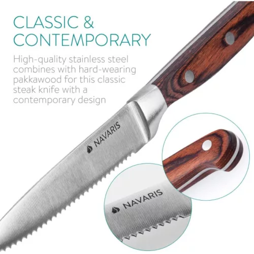 Zestaw noży do steków Navaris 6-częściowy z drewnianą rączką, 48114.01.06