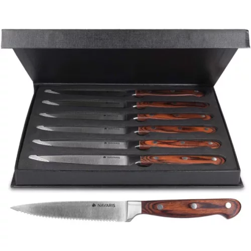 Zestaw noży do steków Navaris 6-częściowy z drewnianą rączką, 48114.01.06