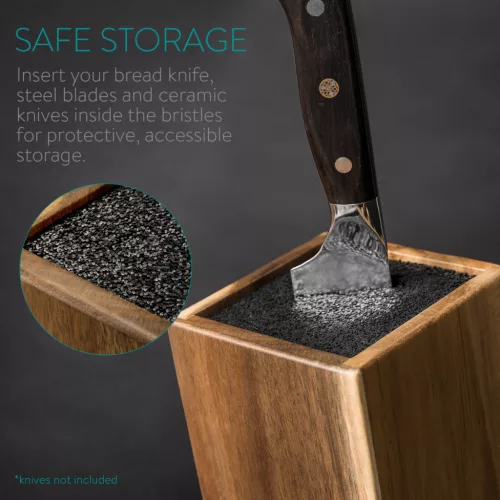 Suport cutite Navaris din lemn de acacia, cu perii de protectie, inclinat, 25x15x10,5 cm, 48460.01.2