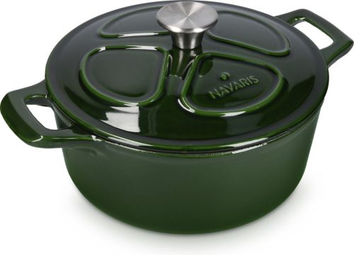 Nieprzywierający garnek żeliwny Navaris na kuchenki/piekarniki - 24 cm - 3,5 l - ciemnozielony, 48777.01.80