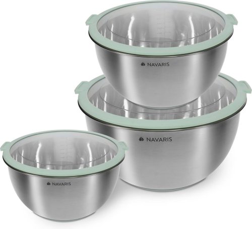 Zestaw 3 misek ze stali nierdzewnej z pokrywką, Navaris, srebrny, 3 rozmiary: 16 cm, 20 cm, 24 cm, 49210.03.50