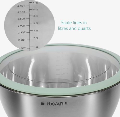 Zestaw 3 misek ze stali nierdzewnej z pokrywką, Navaris, srebrny, 3 rozmiary: 16 cm, 20 cm, 24 cm, 49210.03.50