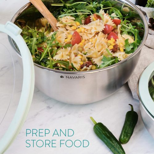 Zestaw 3 misek ze stali nierdzewnej z pokrywką, Navaris, srebrny, 3 rozmiary: 16 cm, 20 cm, 24 cm, 49210.03.50