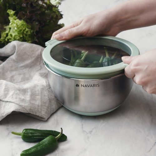 Zestaw 3 misek ze stali nierdzewnej z pokrywką, Navaris, srebrny, 3 rozmiary: 16 cm, 20 cm, 24 cm, 49210.03.50