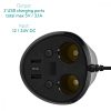 Zasilacz samochodowy z 2 gniazdami i 2 portami USB Navaris, 12V - 24V, wyświetlacz LED, Czarny, 49581.01