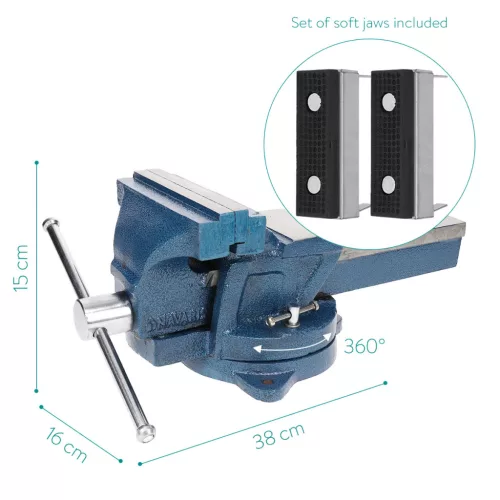 Menghina Navaris 150 mm, baza rotativa 360 de grade, prindere 135 mm, falci moi, fonta, negru, metal
