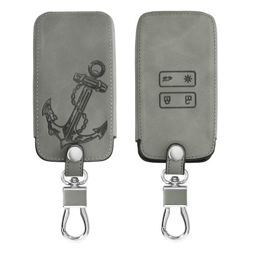 Etui na kluczyki do samochodu Renault / Dacia - 4 przyciski - Keyless Go, Skóra nubukowa, Szara, 48565.07