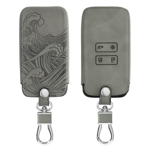 Etui na kluczyki do samochodu Renault / Dacia - 4 przyciski - Keyless Go, Skóra nubukowa, Szara, 48565.05