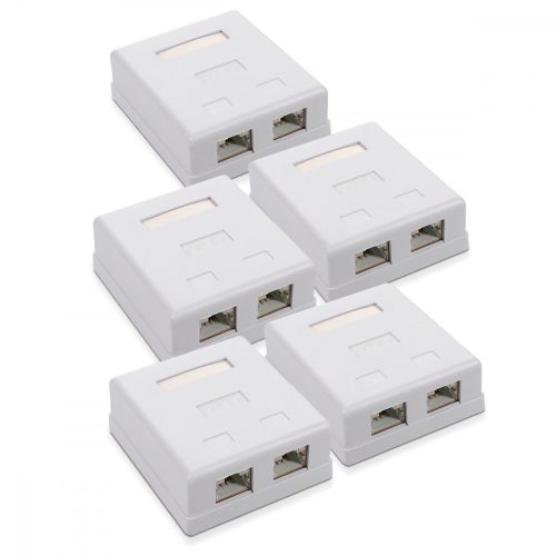 Zestaw 5 podwójnych gniazd sieciowych RJ45 na kabel Ethernet CAT6A, Kwmobile, Biały, Metal, 50059.02.01