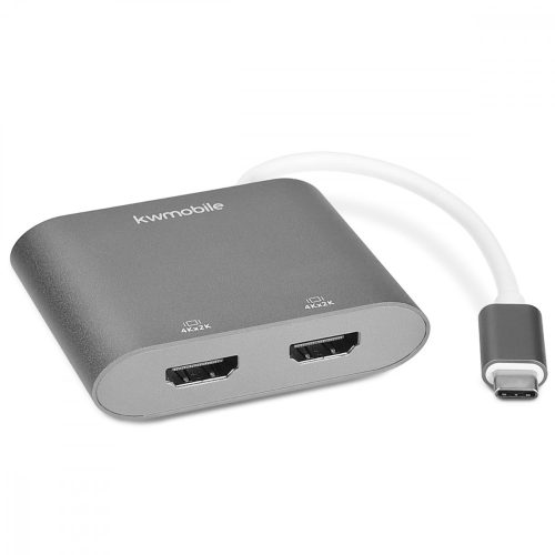 Adapter USB-C na podwójne HDMI 4k 30Hz, Kwmobile, Srebrny, Metal, 50604.01