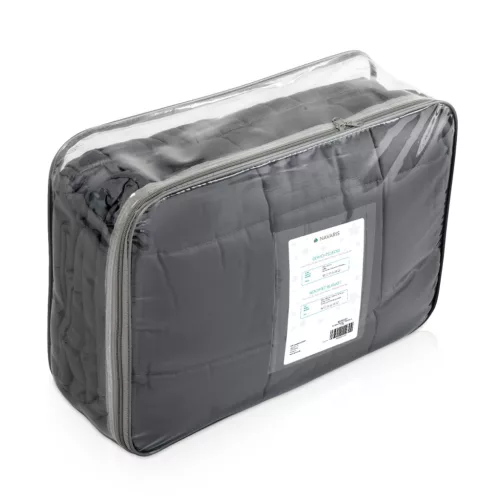 Patura grea Navaris, 135x200 cm, 8.8 kg, cu perle de sticla, gri, sticla/poliester/bumbac