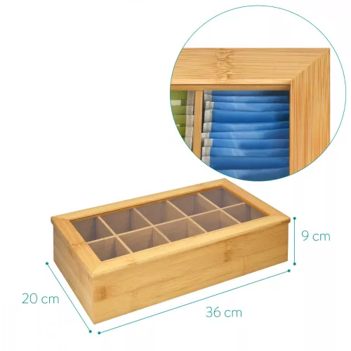 Pudełko na herbatę 10 przegródek Navaris, 36 x 20 x 9 cm, 50860.01