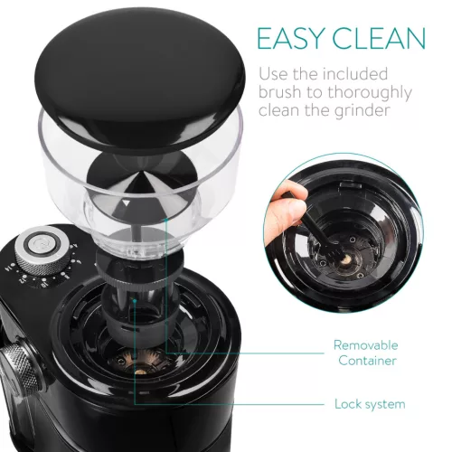 Rasnita electrica cafea Navaris, reglaj macinare, pentru espresso/filtru, negru, plastic