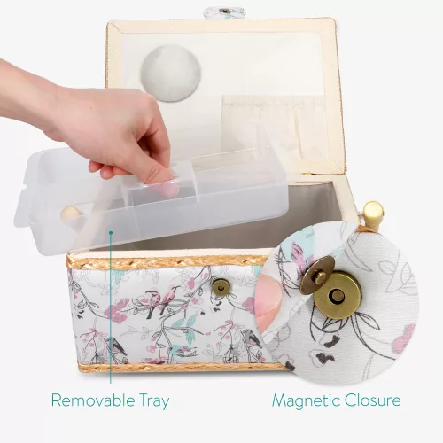 Zestaw drewnianych pudełek do szycia Navaris i 36 akcesoriów, 24,5 x 17,5 x 12,5 cm, 49047.02