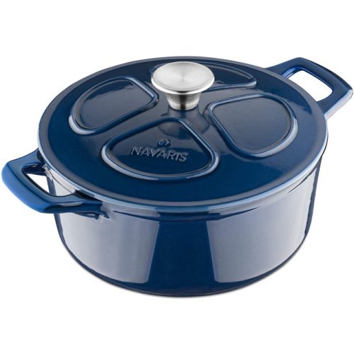 Garnek żeliwny Navaris z pokrywką - nieprzywierający do kuchenek/piekarników - 24 cm - 3,5 l - ciemnoniebieski, 48777.01.17