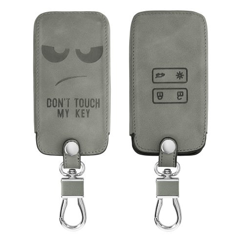 Osłona kluczyka do samochodu Renault / Dacia - 4 przyciski - Keyless Go, skóra nubukowa, szara, 48565.10