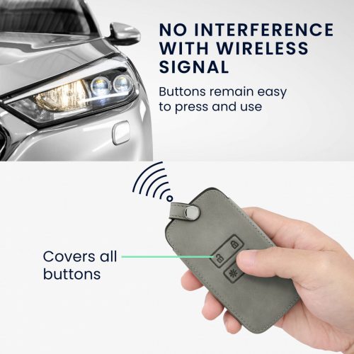 Osłona kluczyka do samochodu Renault / Dacia - 4 przyciski - Keyless Go, Skóra nubukowa, Szara, 48565.09
