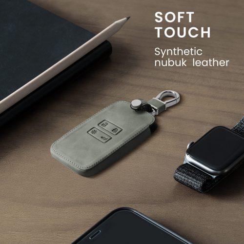 Osłona kluczyka do samochodu Renault / Dacia - 4 przyciski - Keyless Go, Skóra nubukowa, Szara, 48565.09