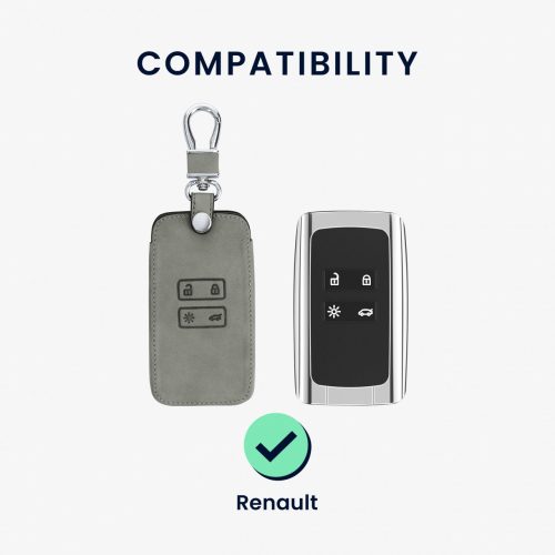 Osłona kluczyka do samochodu Renault / Dacia - 4 przyciski - Keyless Go, Skóra nubukowa, Szara, 48565.09