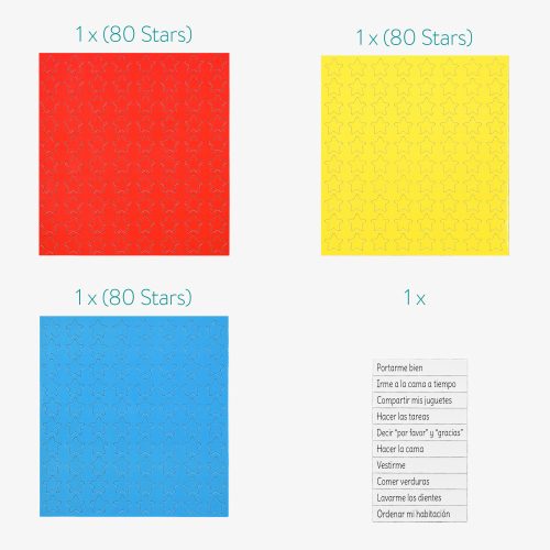 Tablica z zadaniami/nagrodami dla dzieci, 250 magnesów, 40 x 32 cm, język hiszpański, 48146.09