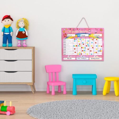 Tablica z zadaniami/nagrodami dla dzieci, 250 magnesów, 40 x 32 cm, język hiszpański, 48146.09