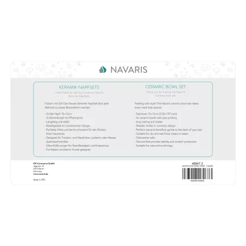 Zestaw 3 misek ceramicznych Navaris dla psów i kotów z metalową podstawą, 320 ml, 46947.2